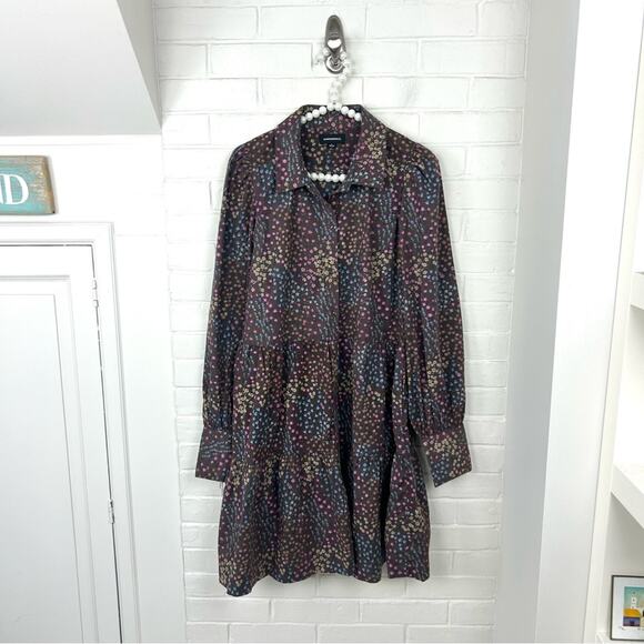 Summersalt The Countryside Poplin Tiered Shirtdress in Floral Prairie Chocolate - Picture 3 of 14